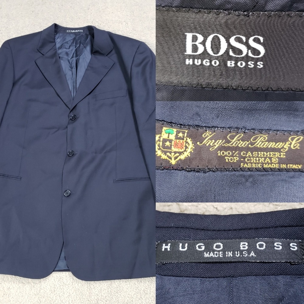 Hugo Boss Loro Piana Men Wool Cashmere Blazer Jacket Sport Coat 46 L Black USA